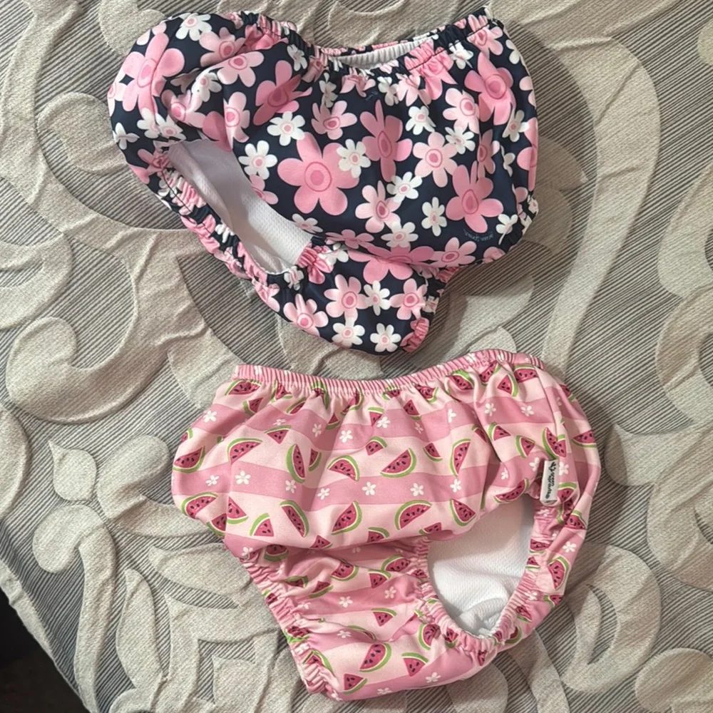 2 Floral Pink and Watermelon Green Sprouts swim diapers Size 3T